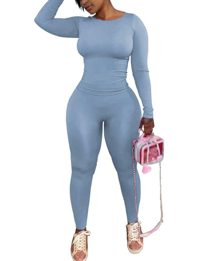 Chrome Heart Leggings - 2 Piece Tracksuit for Women - Long Sleeve Top & Jogger Leggings Workout Set