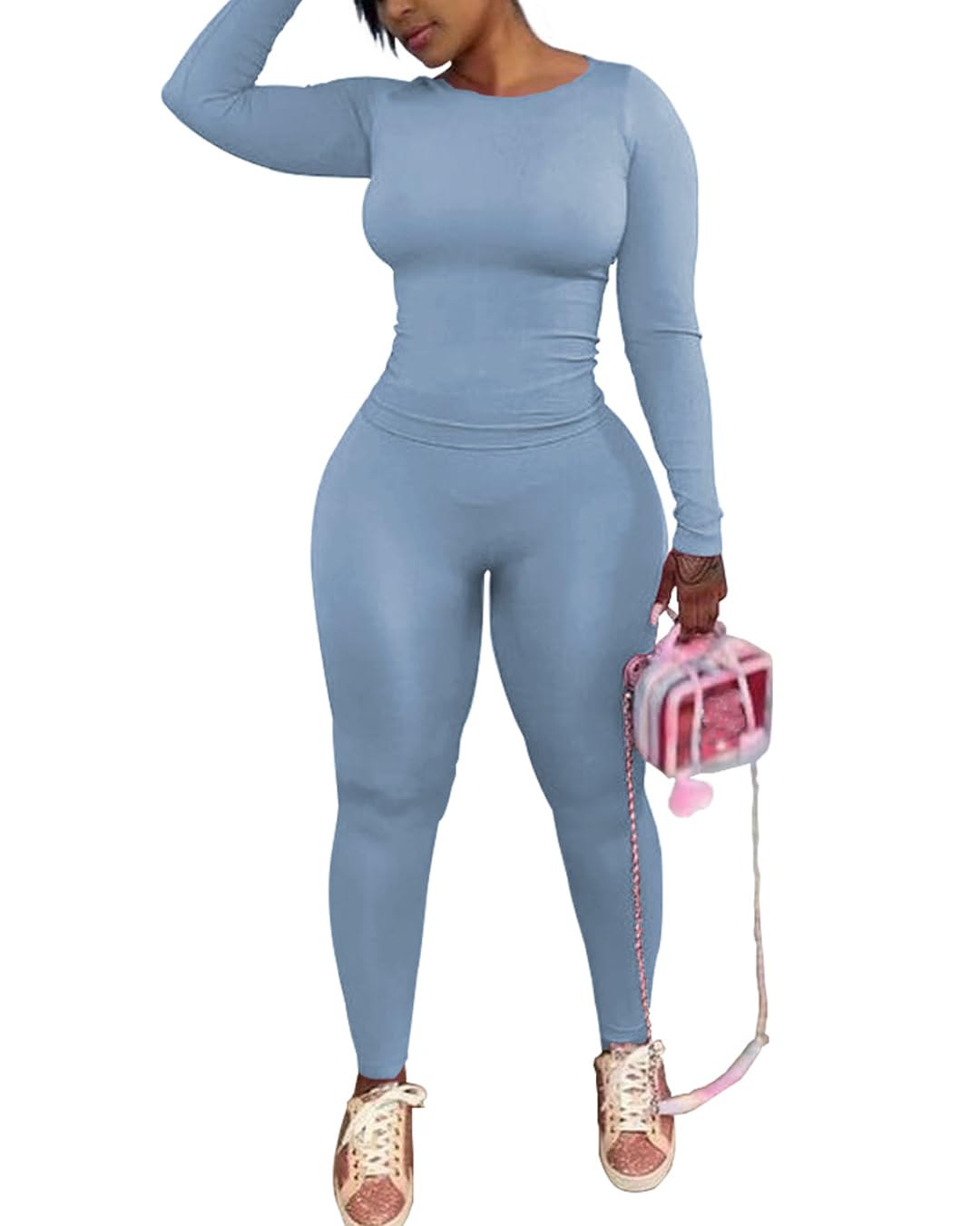 Chrome Heart Leggings - 2 Piece Tracksuit for Women - Long Sleeve Top & Jogger Leggings Workout Set