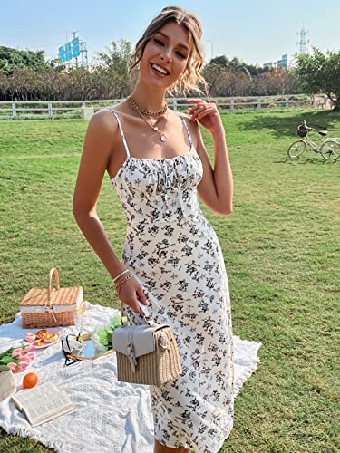 Sundresses - Floerns Women's Summer Split Thigh Spaghetti Strap Cami Midi Floral Dress