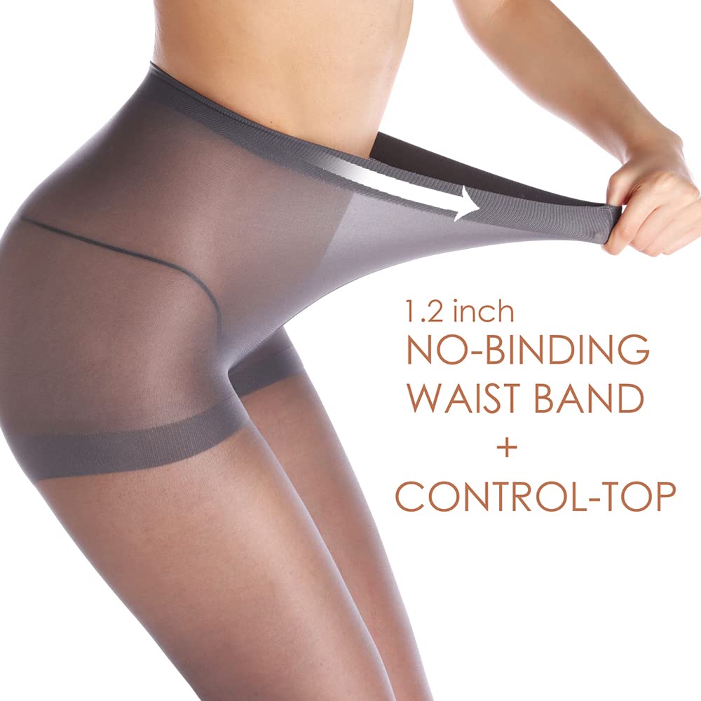 Women's 20D Sheer Control Top Pantyhose - 3 Pack Ultra Thin Tights with Reinforced Toes