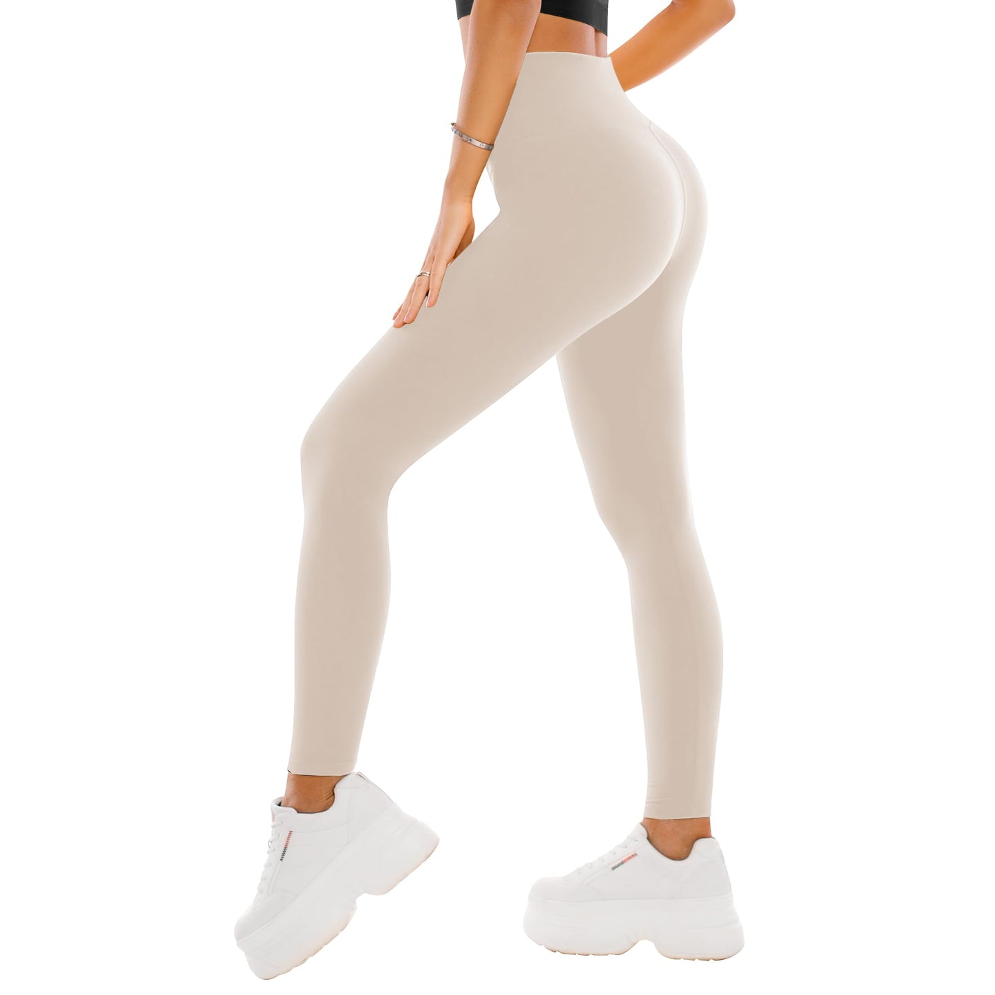 High Waisted Leggings for Women - Buttery Soft Yoga Pants with Tummy Control Full Length Large-X-Large Beige