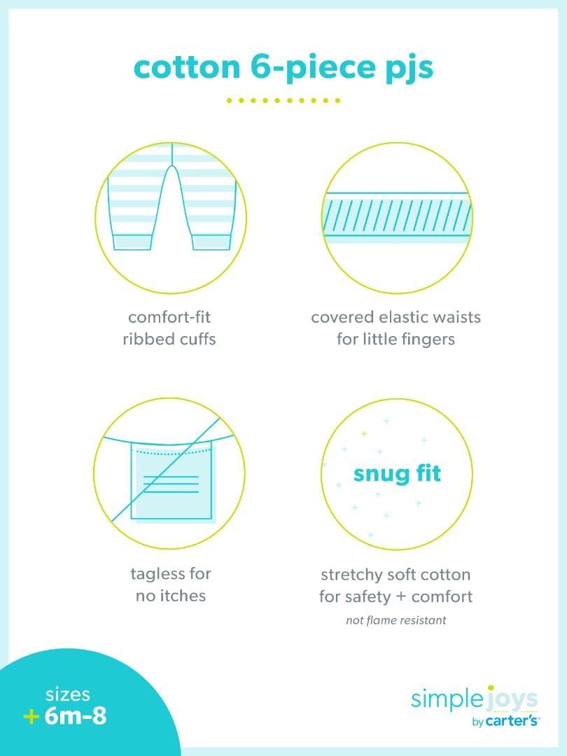 Girls Cotton Pajama Set 6-Piece - Snug Fit PJ Pack for Babies Toddlers