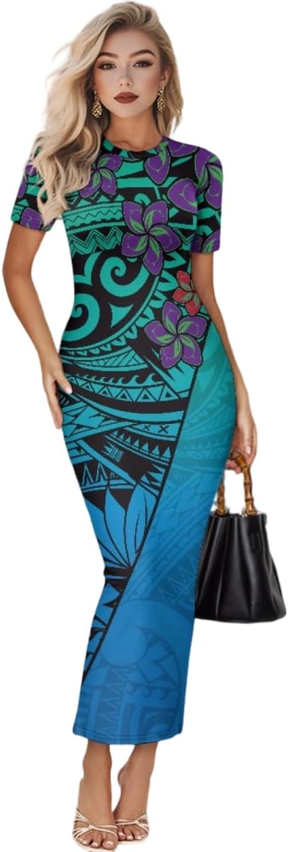 Women's Jamaican Flag Bodycon Midi Dress Short Sleeve