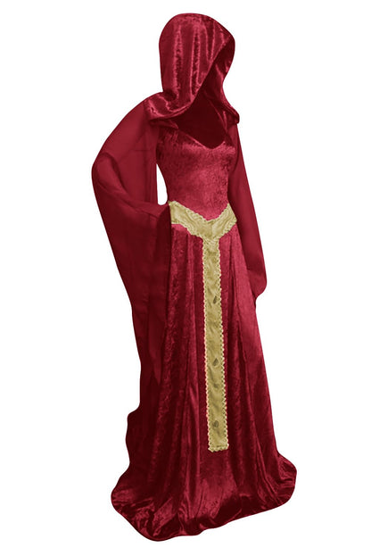 Women's Medieval Hooded Cloak - Vintage Lace-up Long Dress Costume