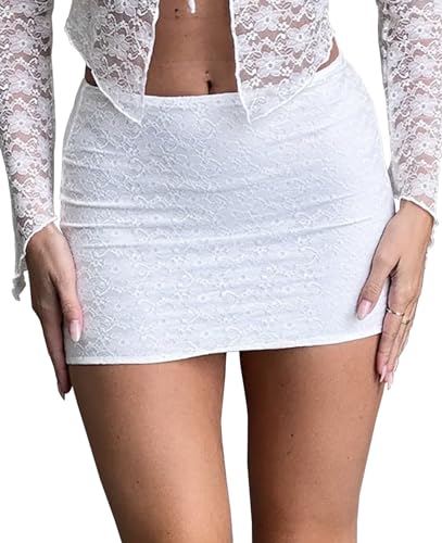 Wrotorea Women's White Mini Skirt Sex Mid-Waist Stretch Fitted Bodycon Short Mini Skirts White-2