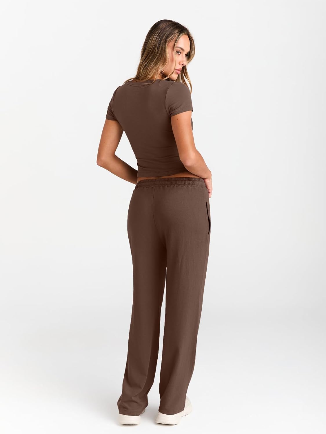 Women's 2 Piece Matching Sweatsuit Wide Leg Pants Crop Top Set