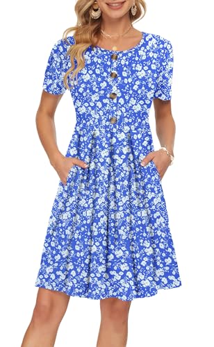 Vanya Maxi Dress in Zebra - Women's Short Sleeve Summer Dress Pleated Button Down Knee Length Dresses with Pockets 2025 Modern 04-n Floral Blue White