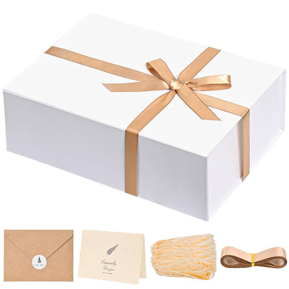 Gift Boxes with Lids 2 Pack - Magnetic Closure with Ribbon, Card, Filler & Sticker 1 Count (Pack of 1) White