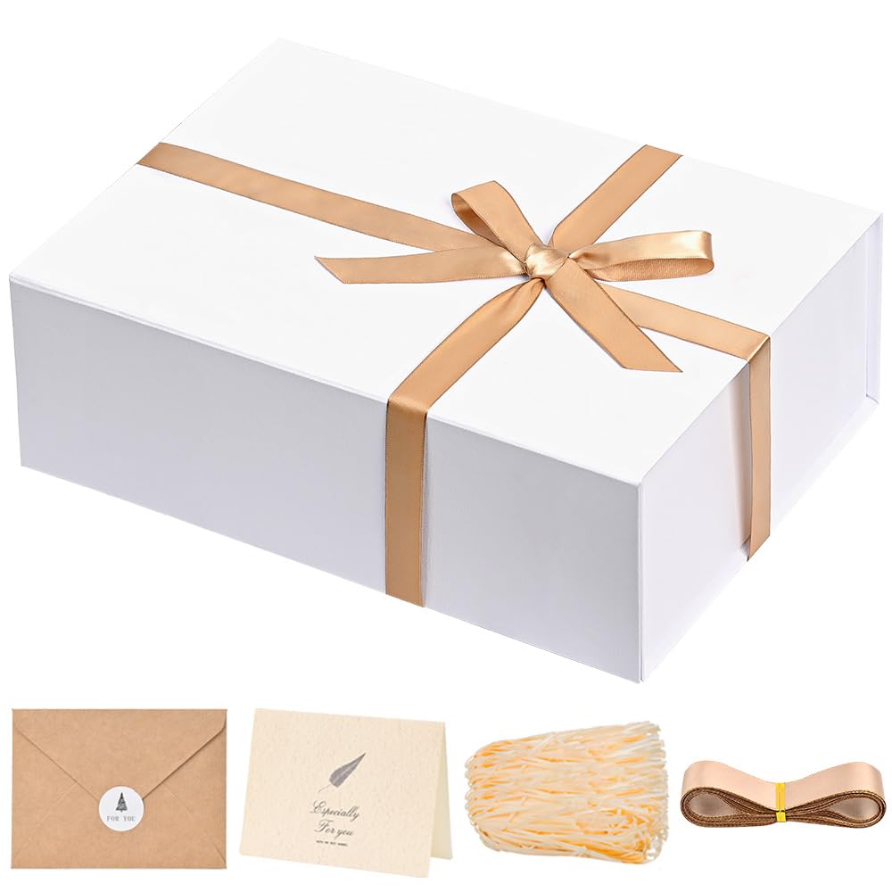Gift Boxes with Lids 2 Pack - Magnetic Closure with Ribbon, Card, Filler & Sticker 1 Count (Pack of 1) White