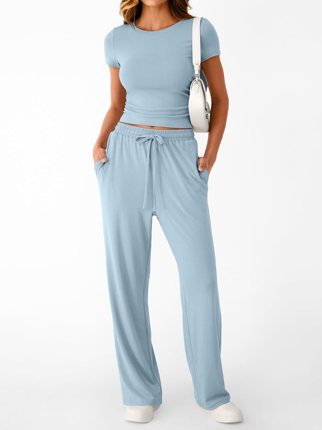 Women's 2 Piece Matching Sweatsuit Wide Leg Pants Crop Top Set