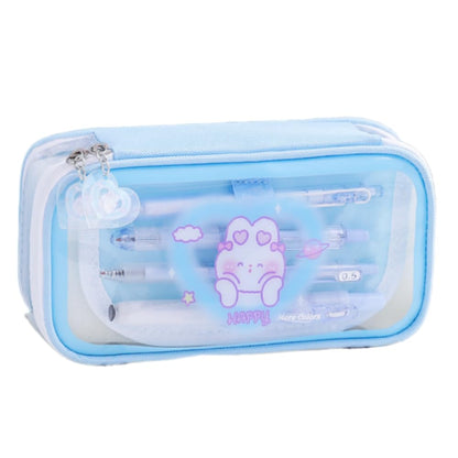 Cute Kawaii Pencil Case - Large Capacity Multilayer Rabbit Design Pen Pouch Gift Blue