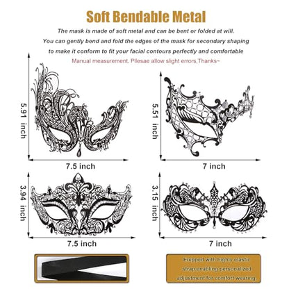 Rhinestone Metal Masquerade Mask for Women - Venetian Party Mask - Elegant Prom Ball Costume Accessory