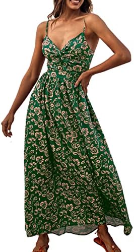 Sundresses - CUPSHE Women's Maxi Dress Floral Print Twisted V Neck Sleeveless Long Dress Summer Casual Dress Green Floral