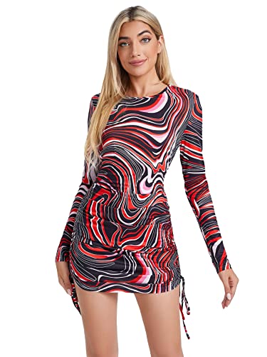 Vanya Maxi Dress in Zebra - Women's Printed Drawstring Side Round Neck Marble Long Sleeve Bodycon Mini Dress Red