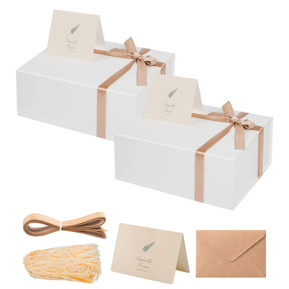Gift Boxes with Lids 2 Pack - Magnetic Closure with Ribbon, Card, Filler & Sticker 1 Count (Pack of 2) White