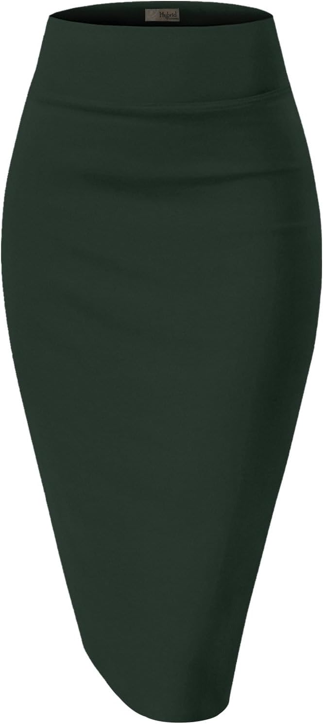 Women's High Waist Pencil Skirt - Premium Stretch Ponte Business Professional Below Knee