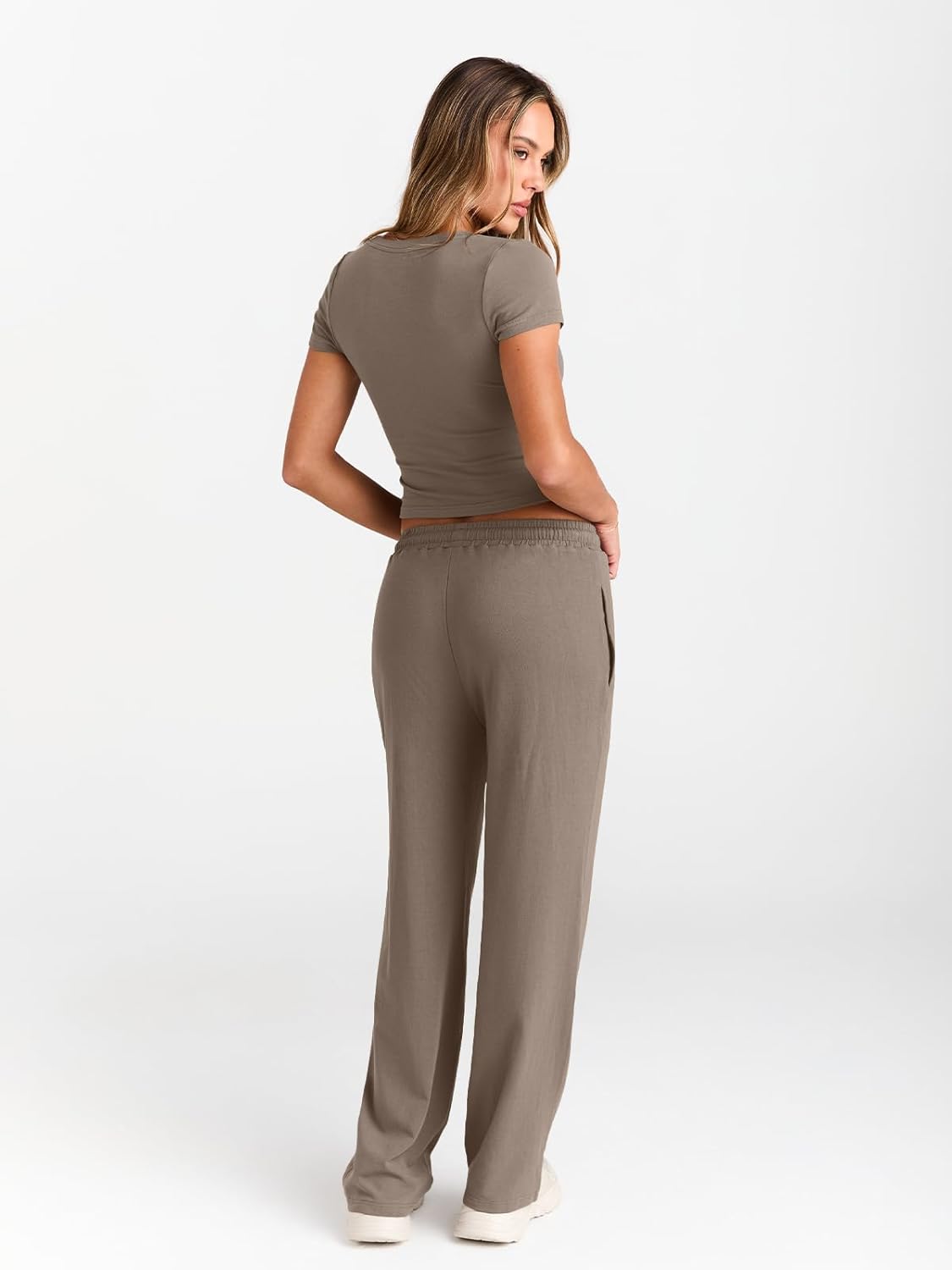 Women's 2 Piece Matching Sweatsuit Wide Leg Pants Crop Top Set