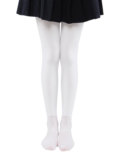 Girls Winter Fleece Lined Tights - Warm Thick Dance Tights for Kids White
