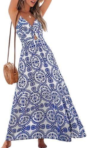 Sundresses - CUPSHE Women's Maxi Dress Floral Print Twisted V Neck Sleeveless Long Dress Summer Casual Dress Blue Paisley