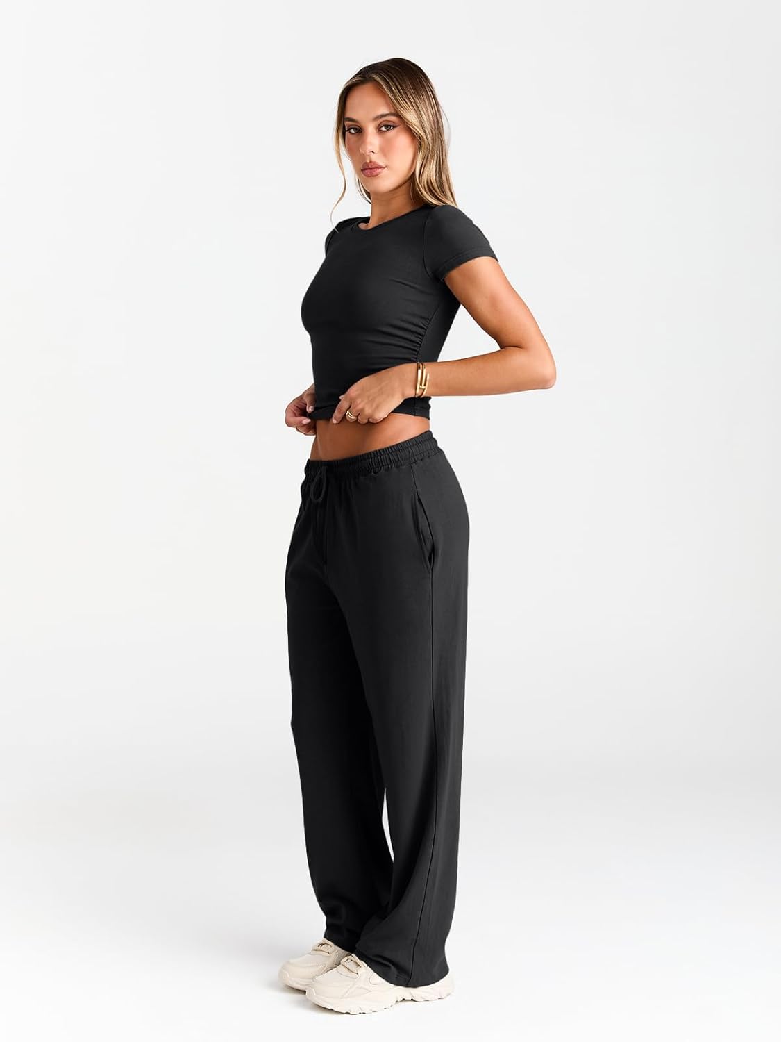 Women's 2 Piece Matching Sweatsuit Wide Leg Pants Crop Top Set