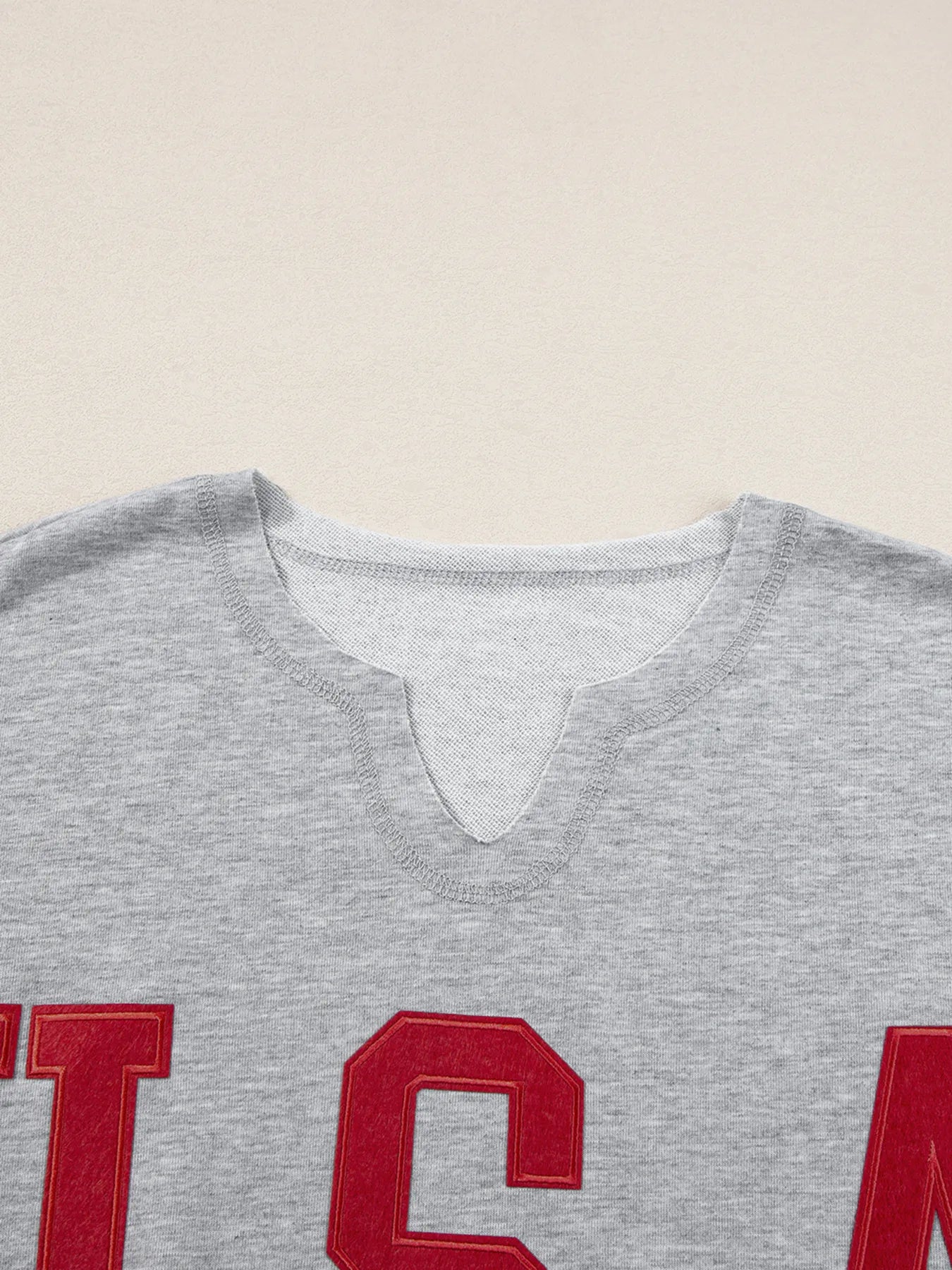 USA Lettering Patch Notched Neck T-Shirt