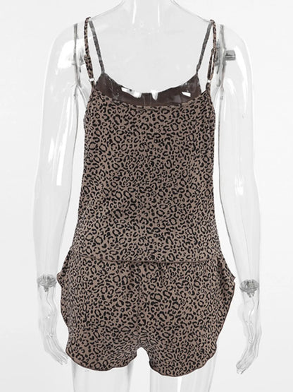 Leopard Cami Cardigan and Shorts 3-Piece Set