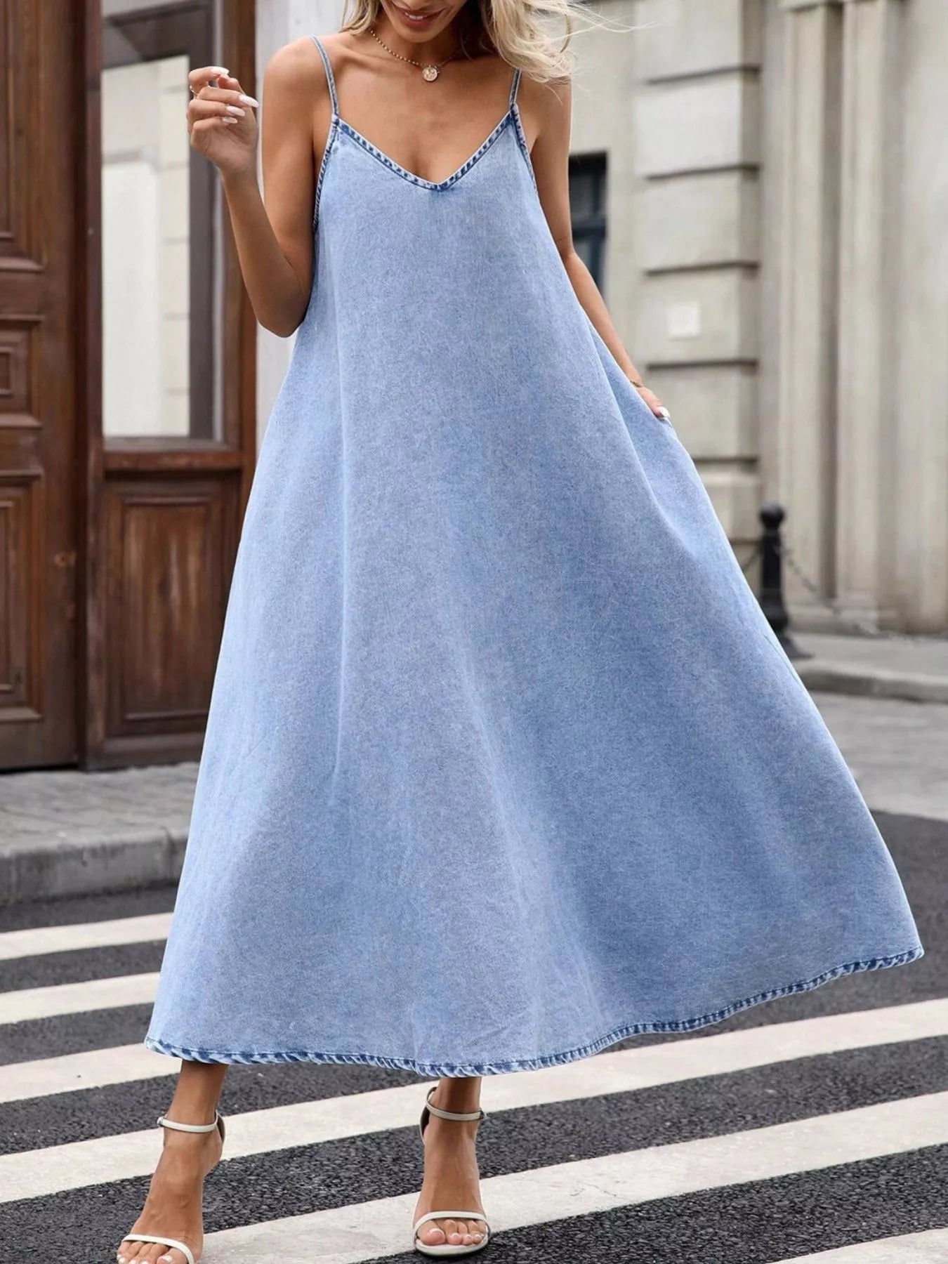 V-Neck Denim Cami Dress