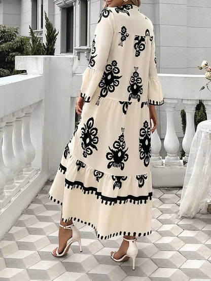 Bohemian Print Tiered Midi Dress