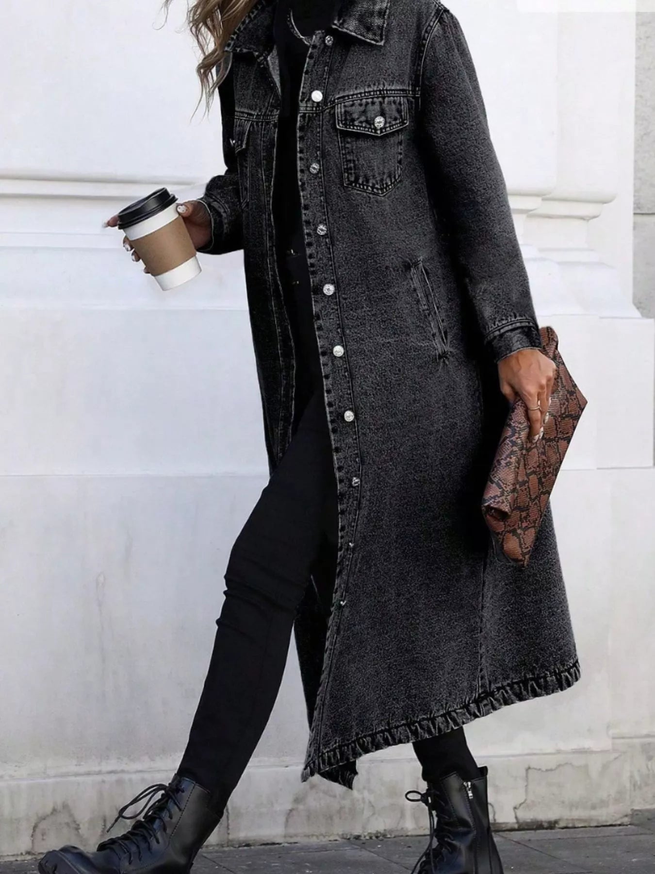 Longline Button-Front Denim Jacket