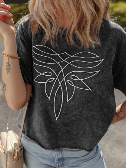 Floral Embroidered Mineral Wash Crew Neck T Shirt