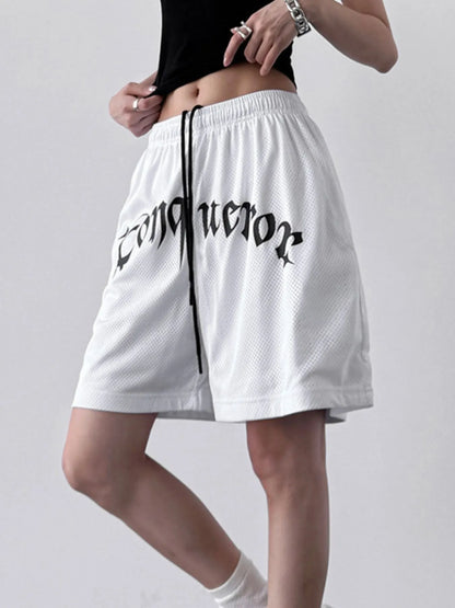 Drawstring Letter Shorts