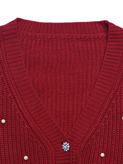 Pearl Embellished Button Up Cardigan