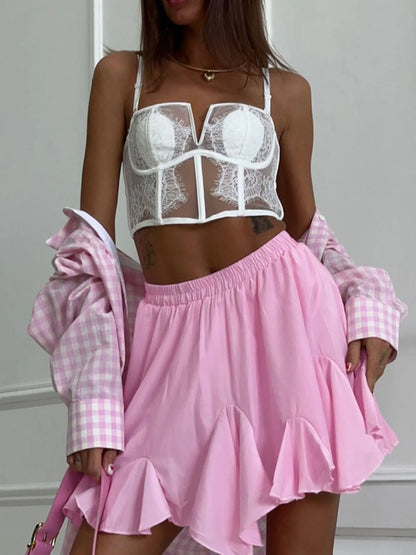 Elastic Waist Ruffled Hem Skirt