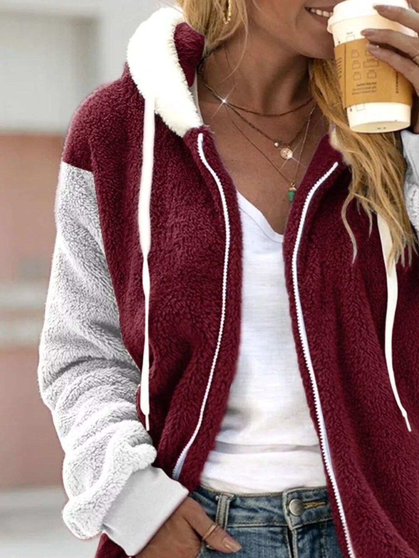 Full Size Fleece Zip-Up Hooded Outerwear Plus Size