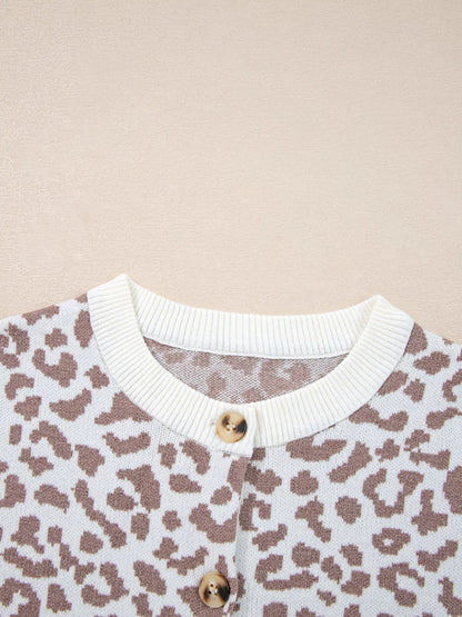 Leopard Drop Shoulder Chunky Knitted Cardigan