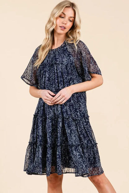 Lime 'N' Chili Ditsy Floral Print Sheer Ruffle Detail Mini Dress