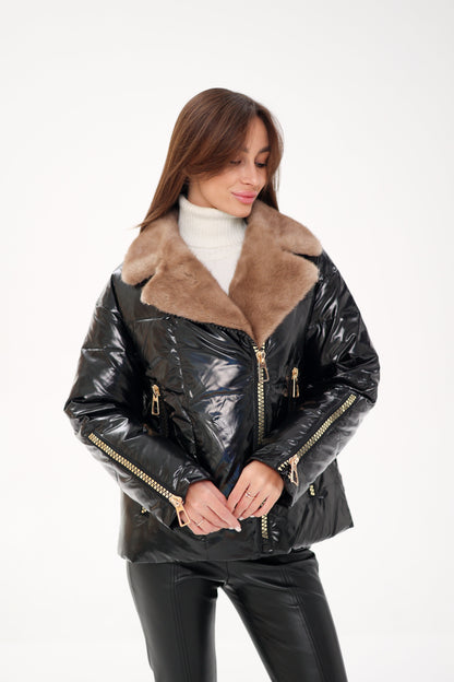 Genuine Mink Fur Down Fill Jacket Black Pearl