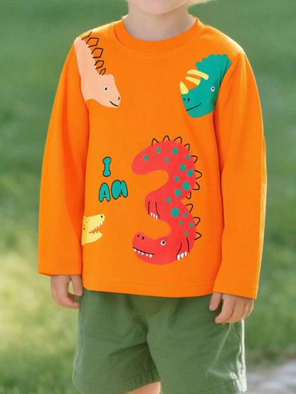 Children's Dinosaur Print Long Sleeve T-Shirt Tangerine