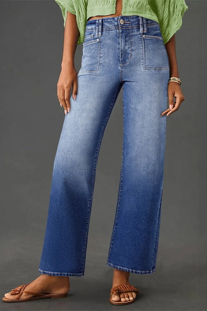 High-Waisted Wide-Leg Vintage Wash Jeans Dusty Blue