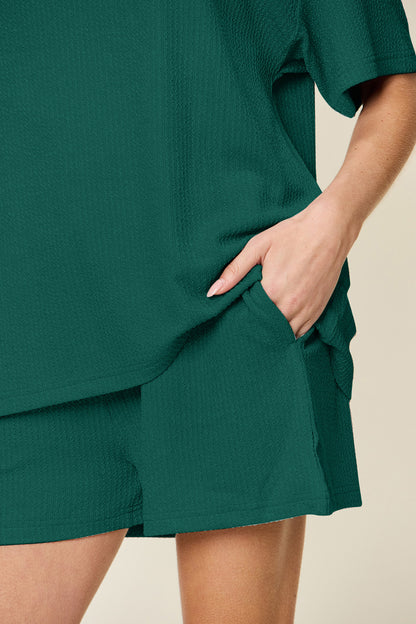 Slightly Stretchy Round Neck T-Shirt & Shorts Set