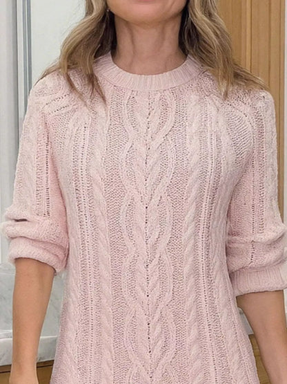 Full Size Cable Knit Pleated Hem Sweater Dress Plus Size