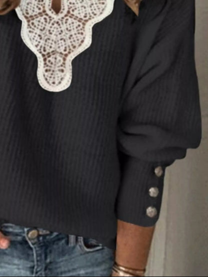 Full Size Lace Trim V-Neck Sweater Plus Size