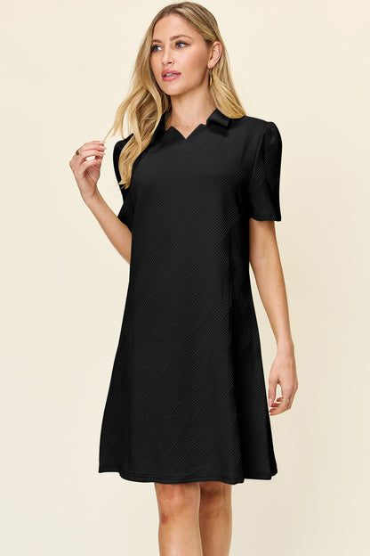 Textured Collared Dress Black