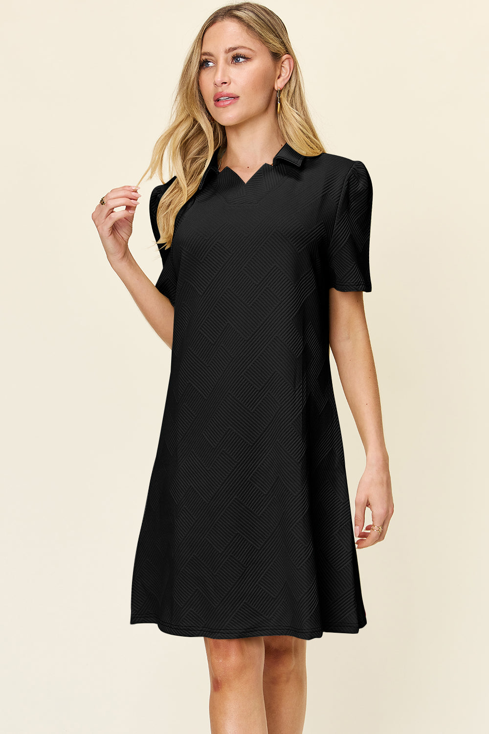 Textured Collared Dress Black