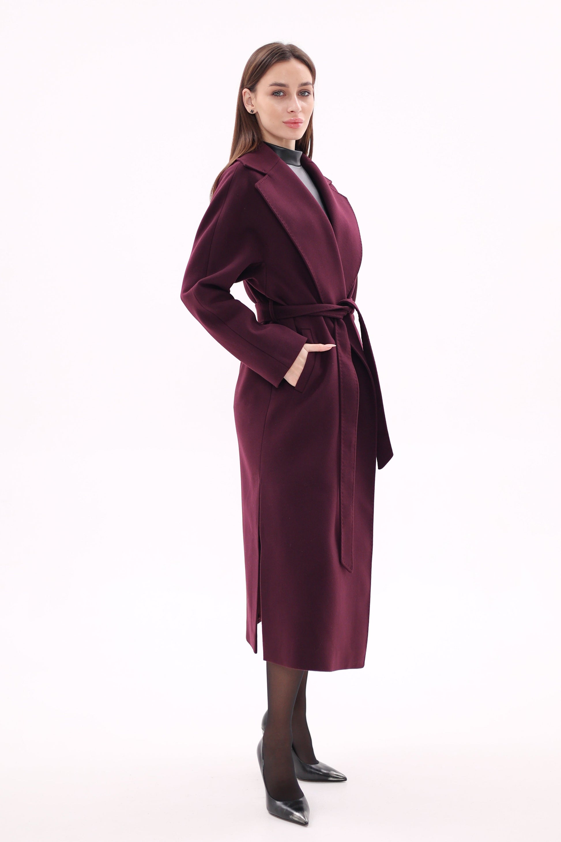 Cambridge Comfort Wraparound Wool Cashmere Coat in Royal Burgundy