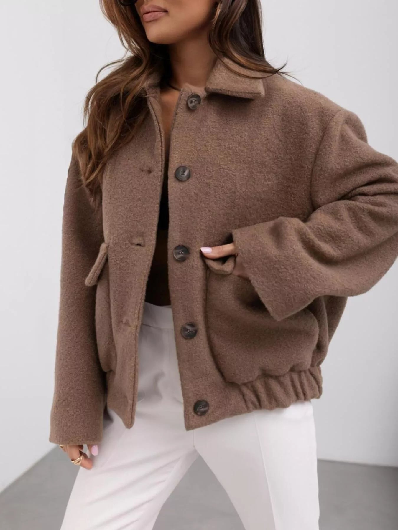 Button-Down Long Sleeve Outerwear Brown