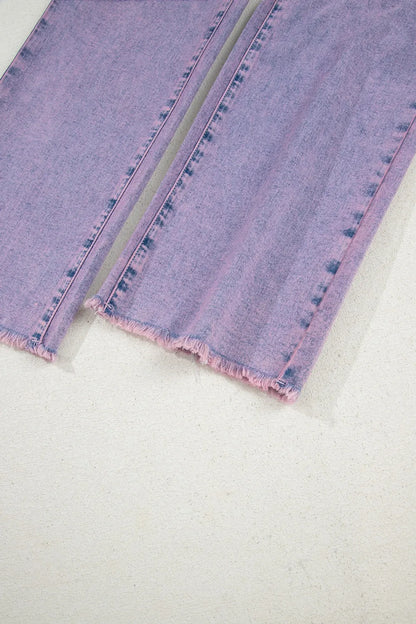 Washed Raw Hem Cropped Jeans