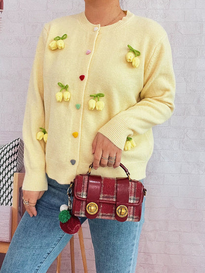 Flower Button Up Long Sleeve Cardigan
