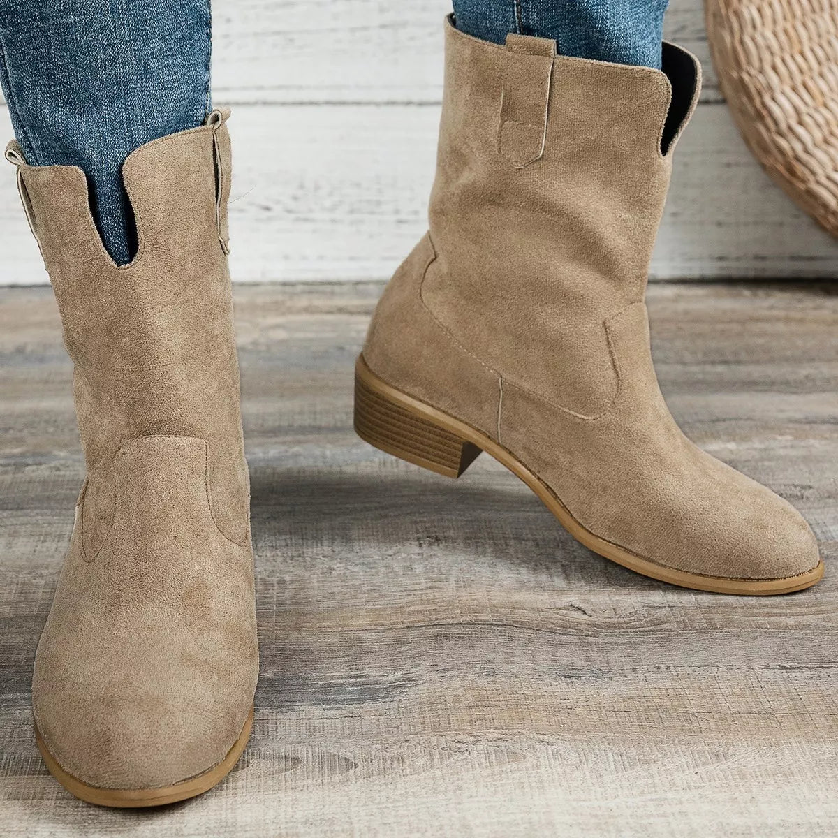 Suede Block Heel Western Boots
