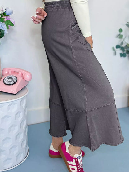 Flower Patch Mineral Washed Terry Knit Cropped Wide Leg Pants